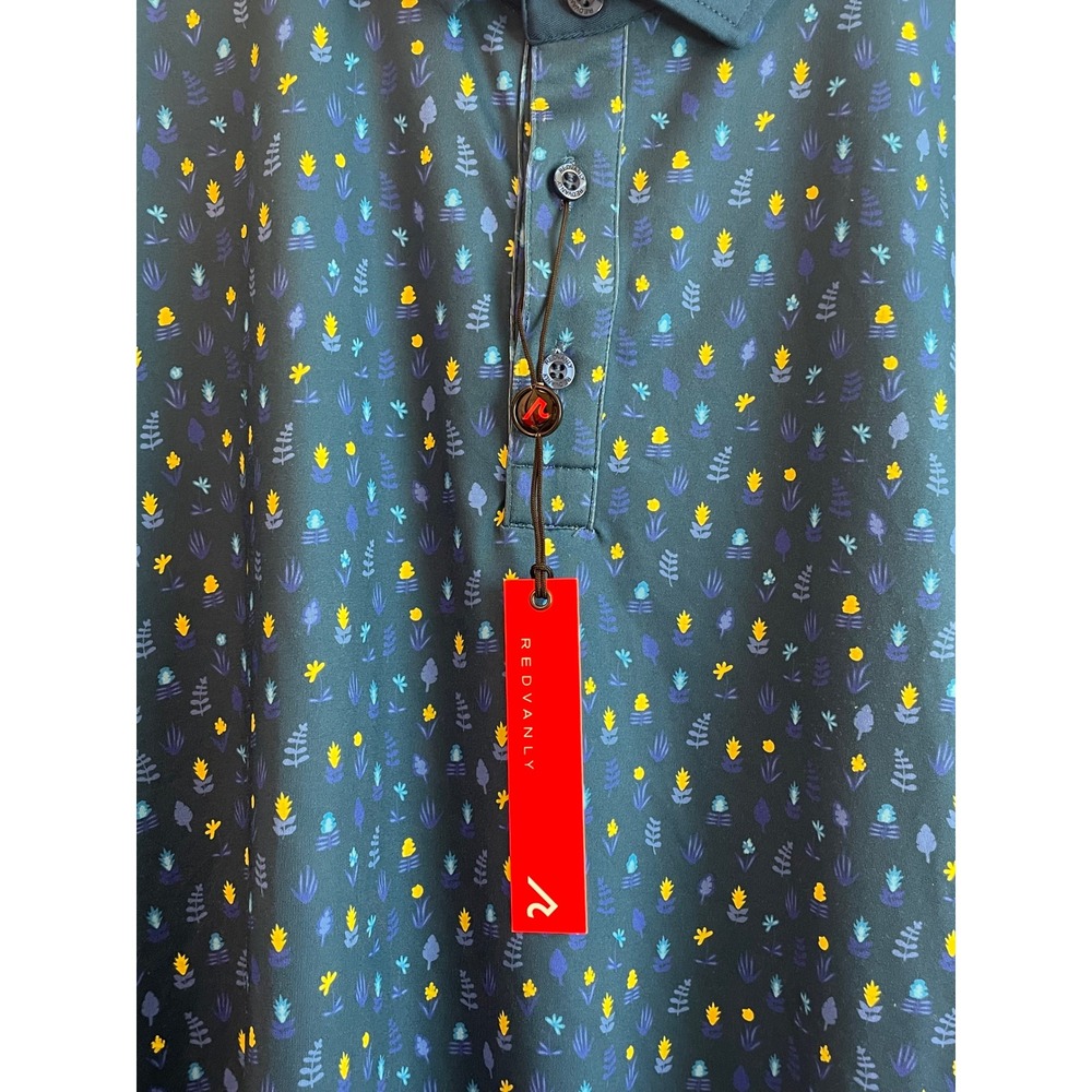 Redvanly Ashland Polo Admiral Blue Botanical Print Golf Shirt XXL NWT - Picture 4 of 9